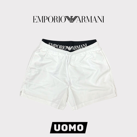 EMPORIO ARMANI- Costume Uomo con doppio elastico e stampa in rilievo, Col.Bianco