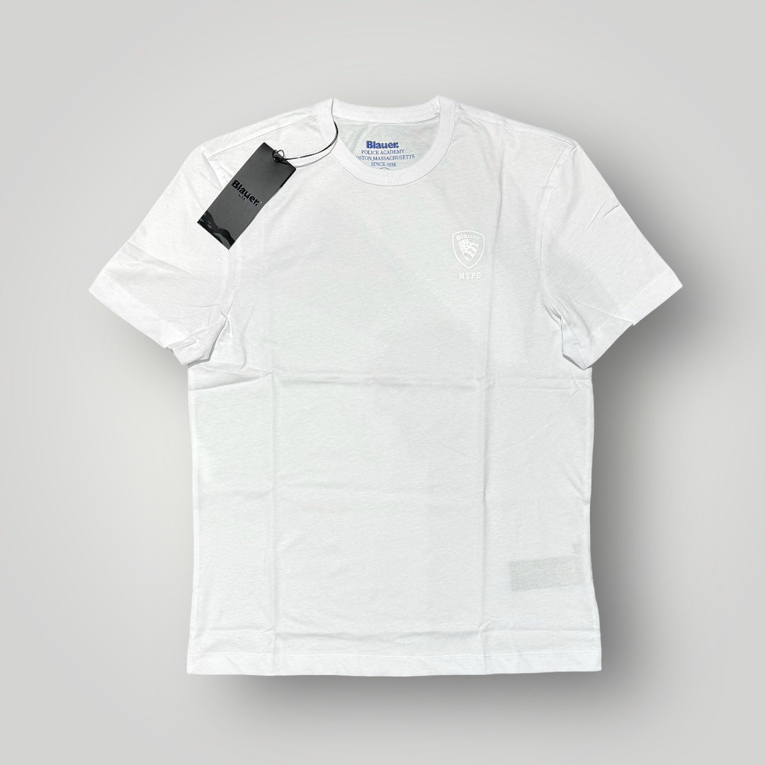 T-shirt BLAUER Uomo bianco con logo lato cuore tono su tono, RegulrFit