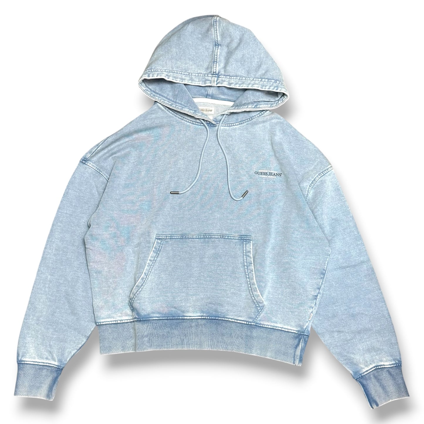 GUESS-Felpa estiva Donna, con cappuccio e stampa lato cuore e sulla schiena, tex.cotone garzato, effetto jeans