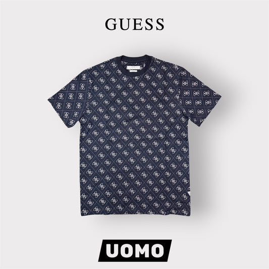 GUESS- T-shirt Uomo, in maglina, Regular Fit, col.Blu a fantasia