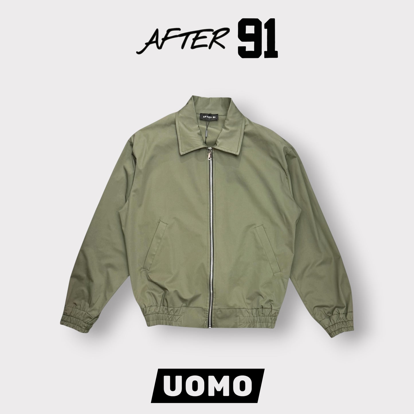 AFTER 91- Giacca/Camicia Uomo con zip, Boxy Fit ,Col.Verde