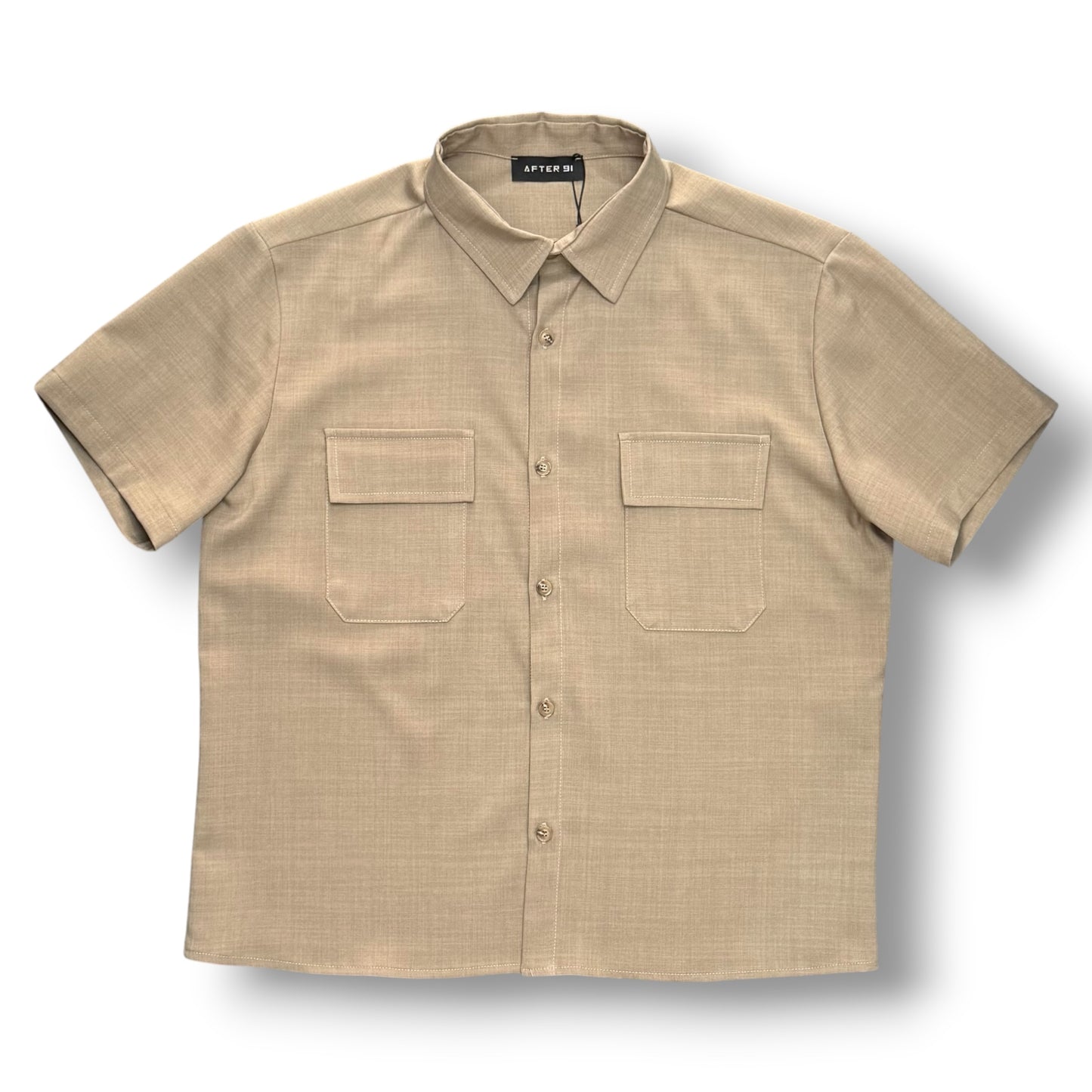 AFTER 91- Camicia Uomo mezza manica, Boxy Fit ,Col.Beige