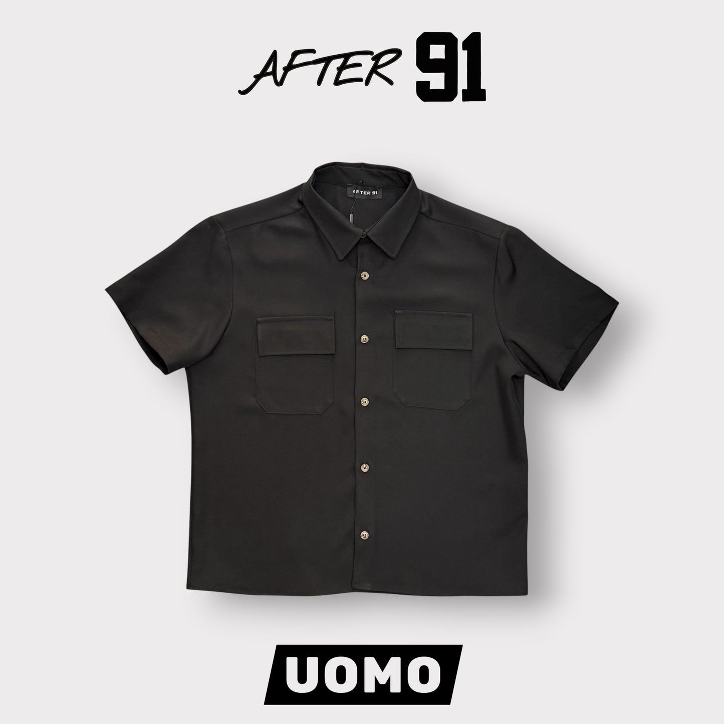 AFTER 91- Camicia Uomo mezza manica,Boxy Fit, Col.Nero