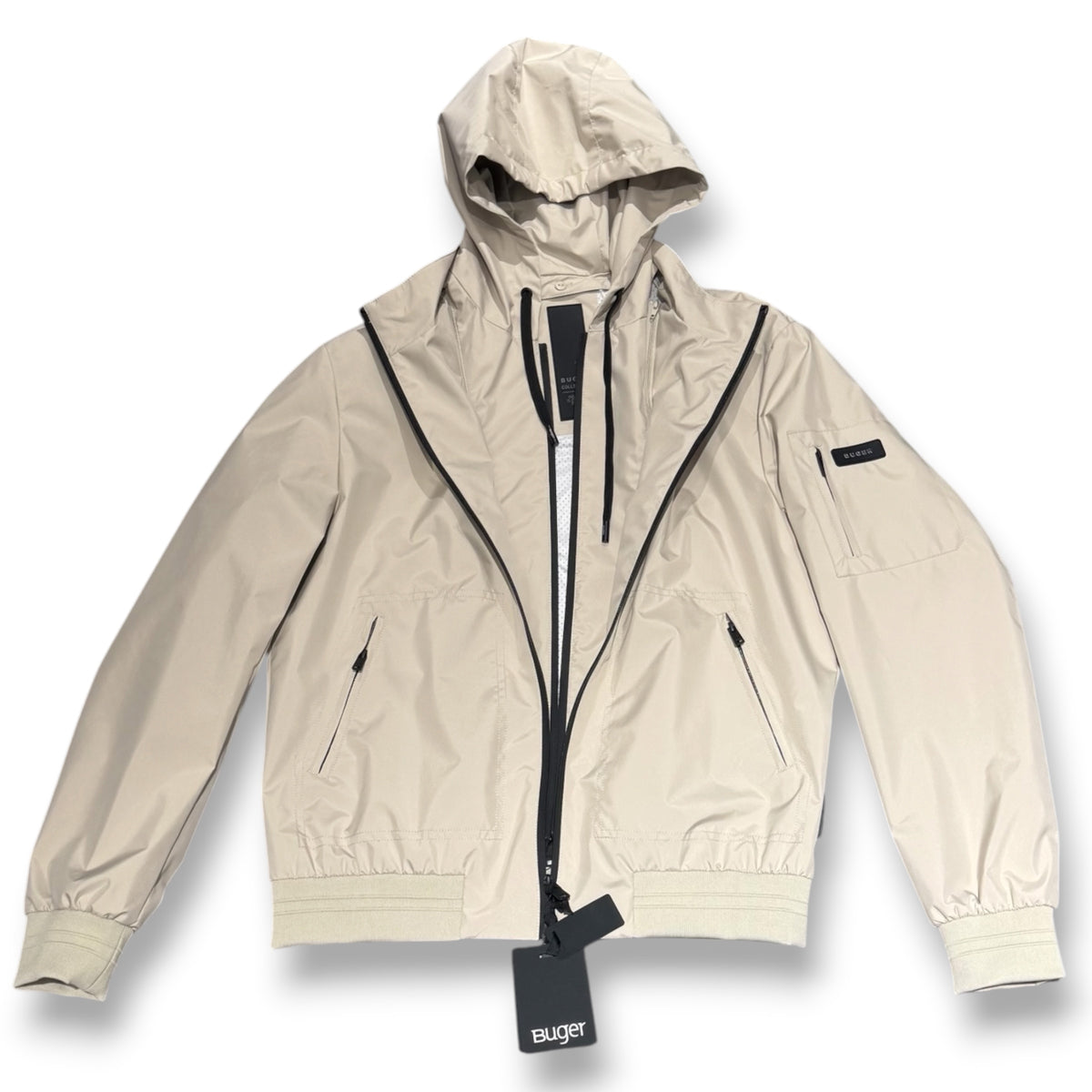 BUGER - Giubbotto Uomo, con doppia zip e cappuccio sganciabile, Col.Beige