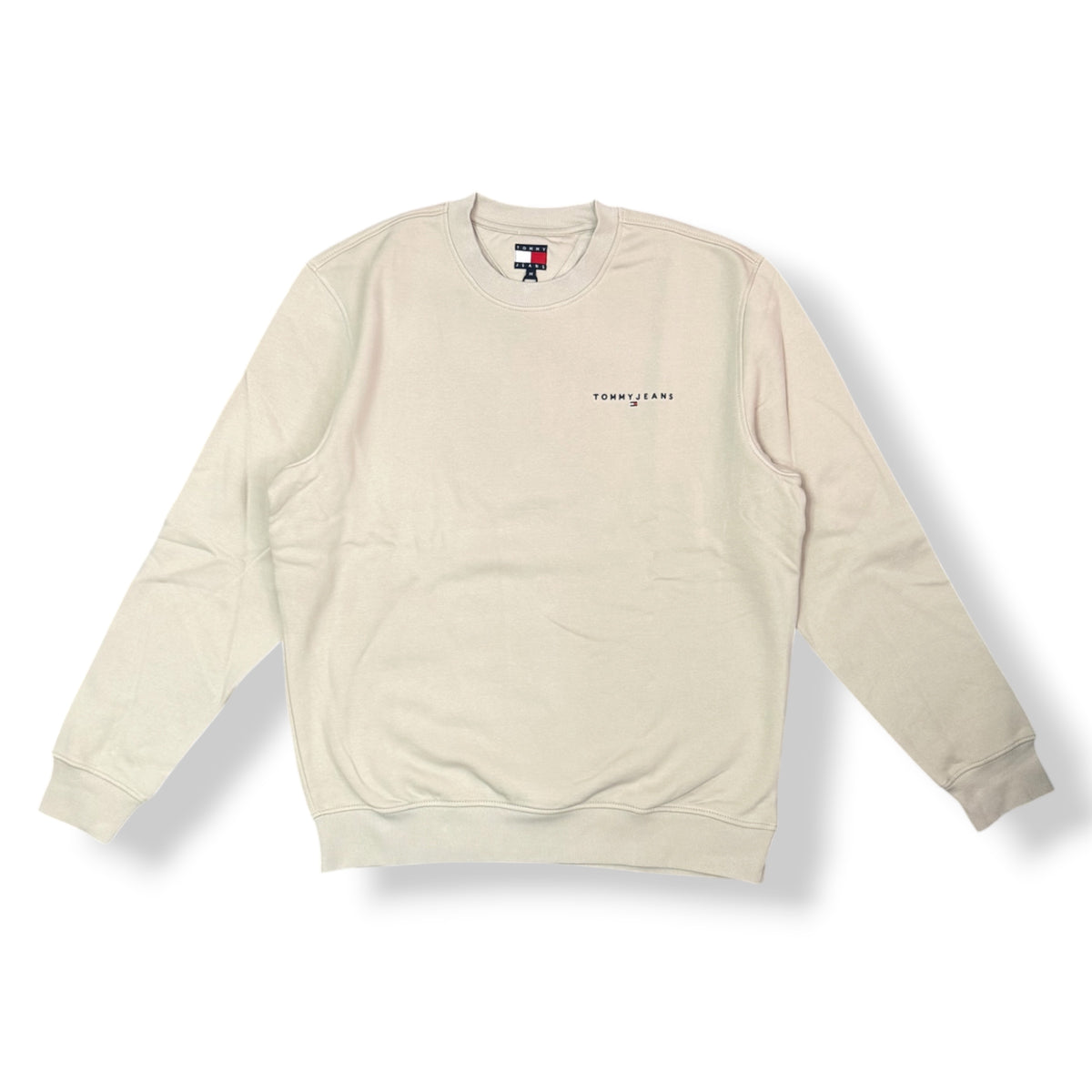 TOMMY JEANS - Felpa Uomo girocollo,  con scritta ricamata lato cuore, tex.felpato, Col.Beige