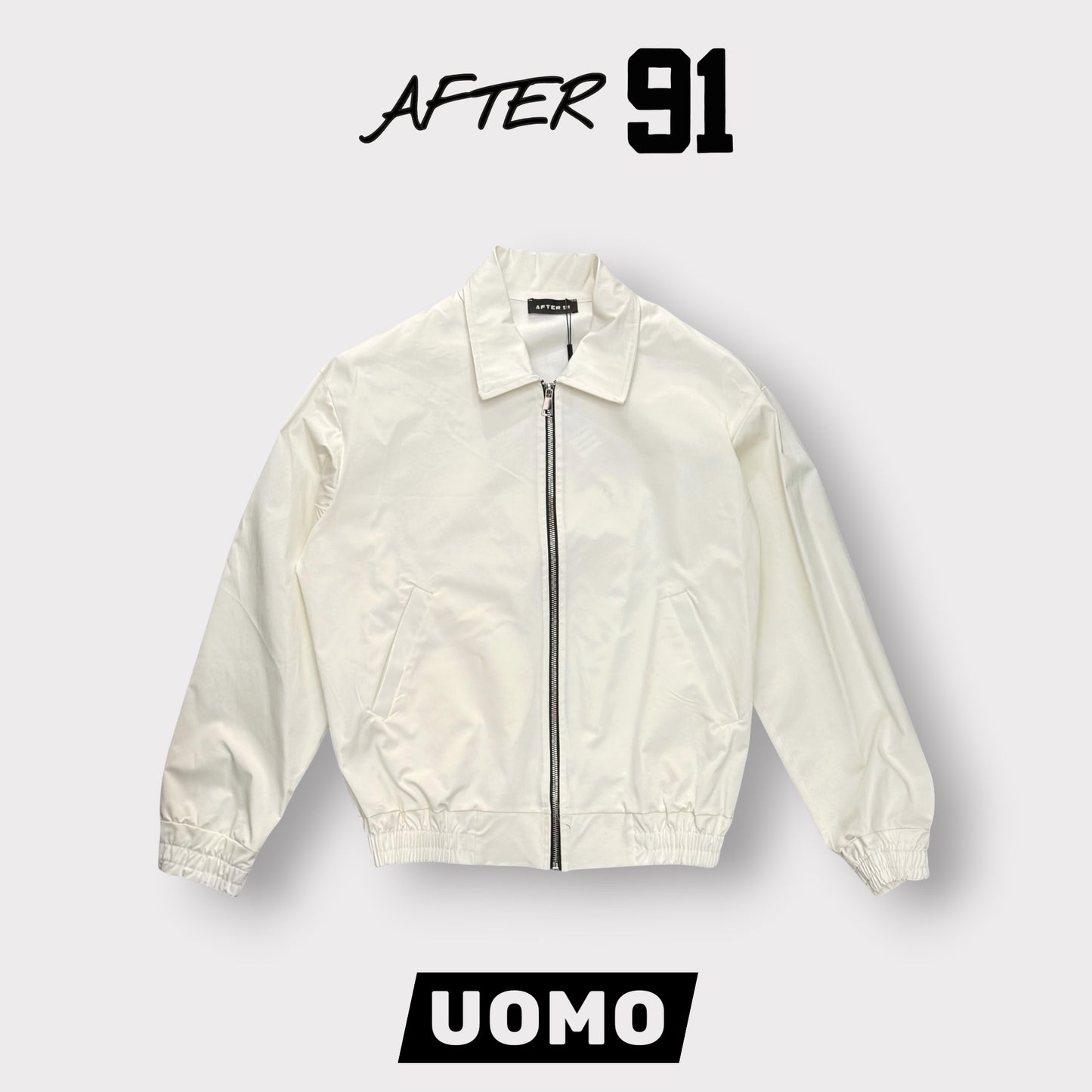AFTER 91- Giacca/Camicia Uomo con zip, BoxyFit, Col.Bianco