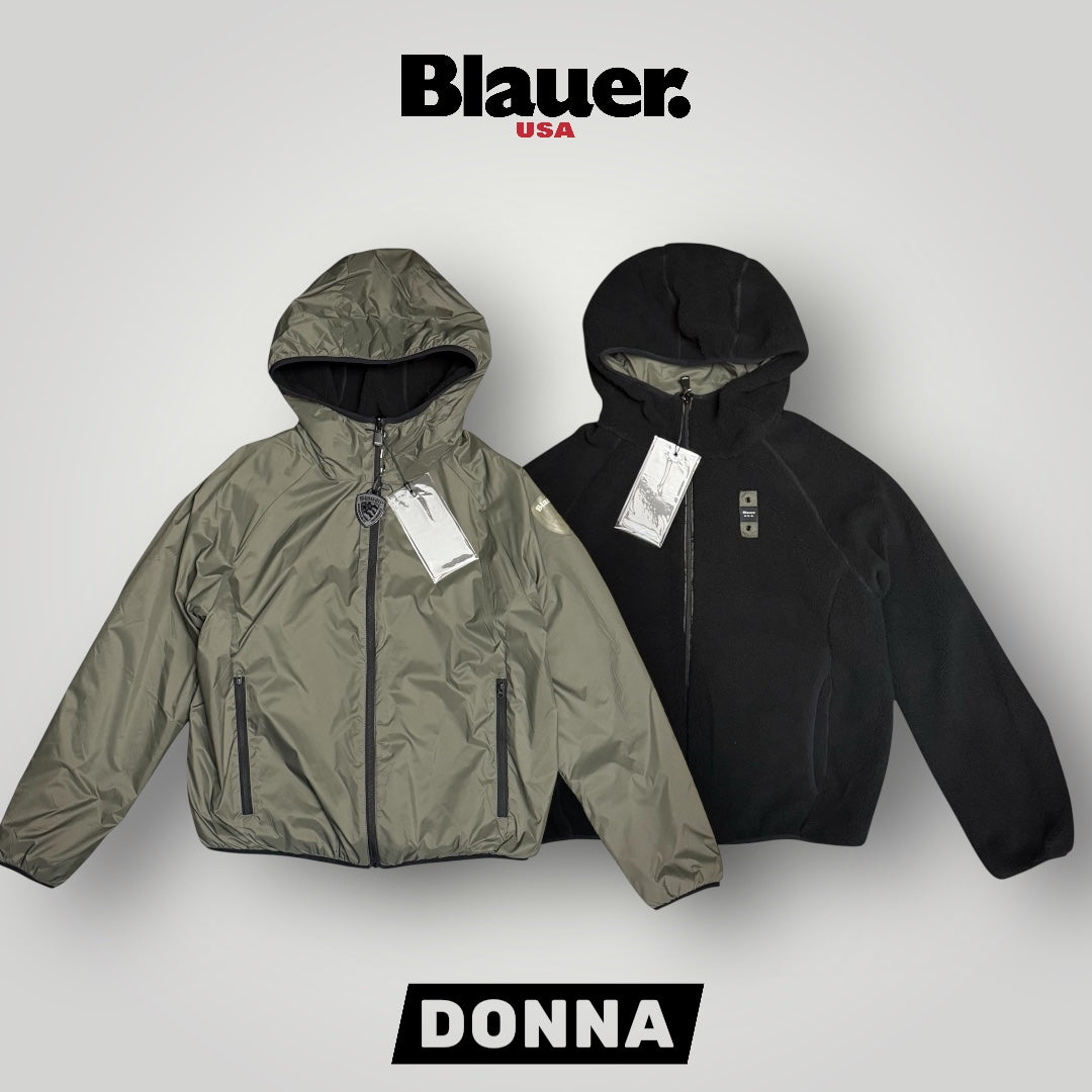 Giubbotto Blauer Donna, Double Face con interno teddy, Col.GreenGrey (oversize, veste grande)