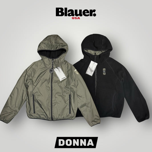 Giubbotto Blauer Donna, Double Face con interno teddy, Col.GreenGrey (oversize, veste grande)