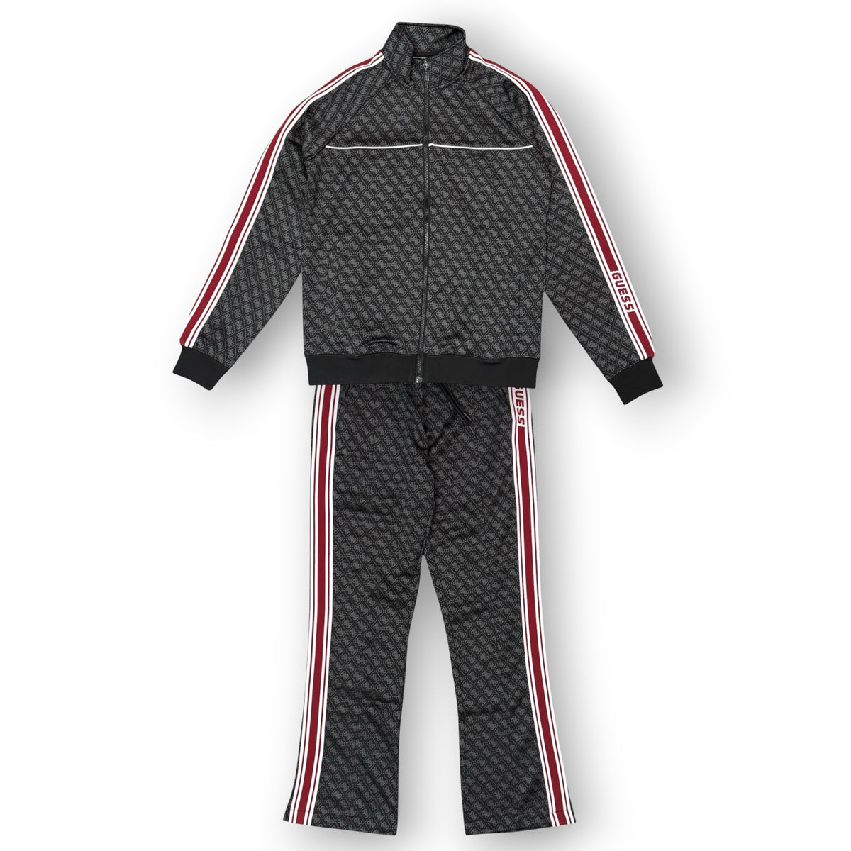 GUESS - Tuta completa Uomo, con banda laterale, logata, con pantalone a fondo largo, Col.Nero