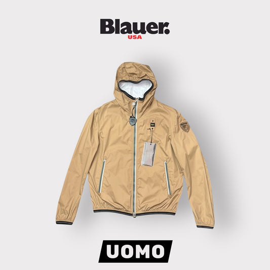 Giubbotto BLAUER Uomo, antivento con cappuccio e zip a contrasto, mod.DODGE, Col.Beige scuro