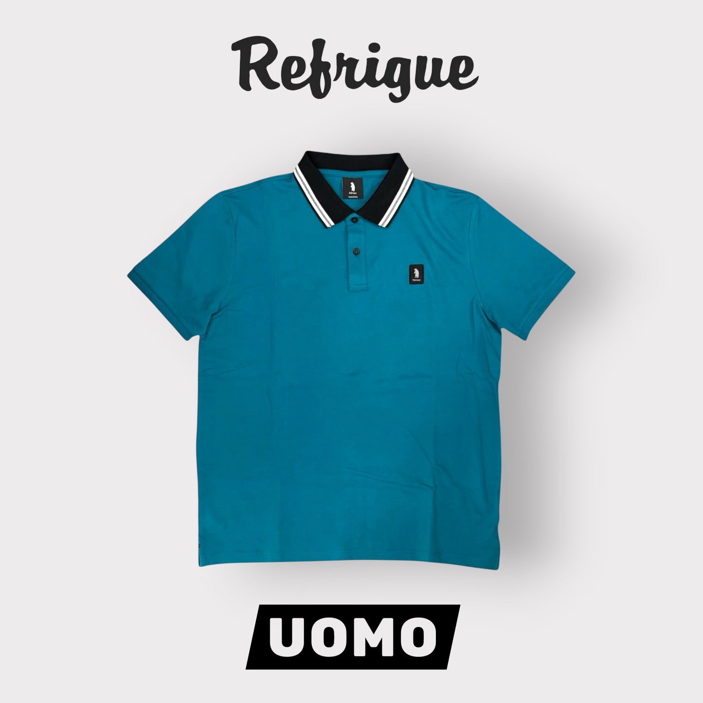 REFRIGUE- Polo Uomo, con righino sul colletto, col.Petrol