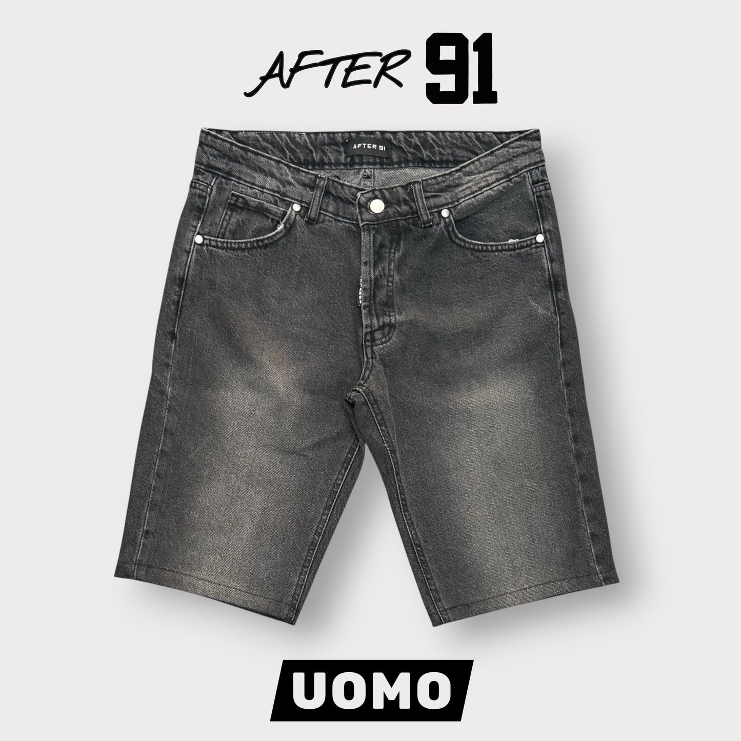 AFTER 91- Bermuda Uomo Jeans, gamba slim fit, Col.Grigio scuro