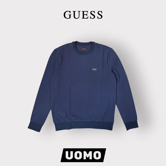 GUESS-Felpa estiva Uomo, girocollo, con logo gommato lato cuore, SlimFit, tex.Tech Stretch, col.Blu