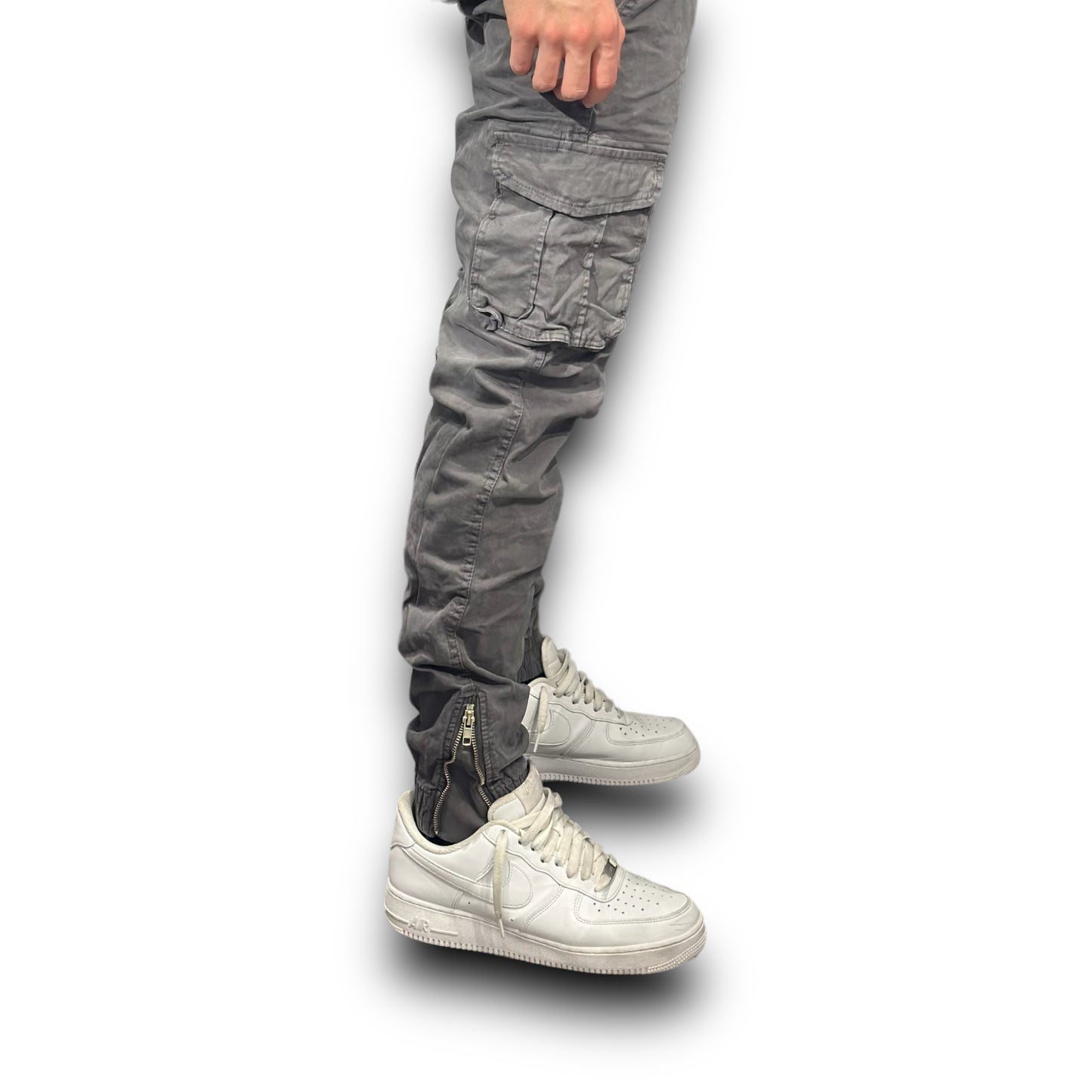 Pantalone grigio Cargo Regular Fit con molla e finta zip alla caviglia VSNOZERO