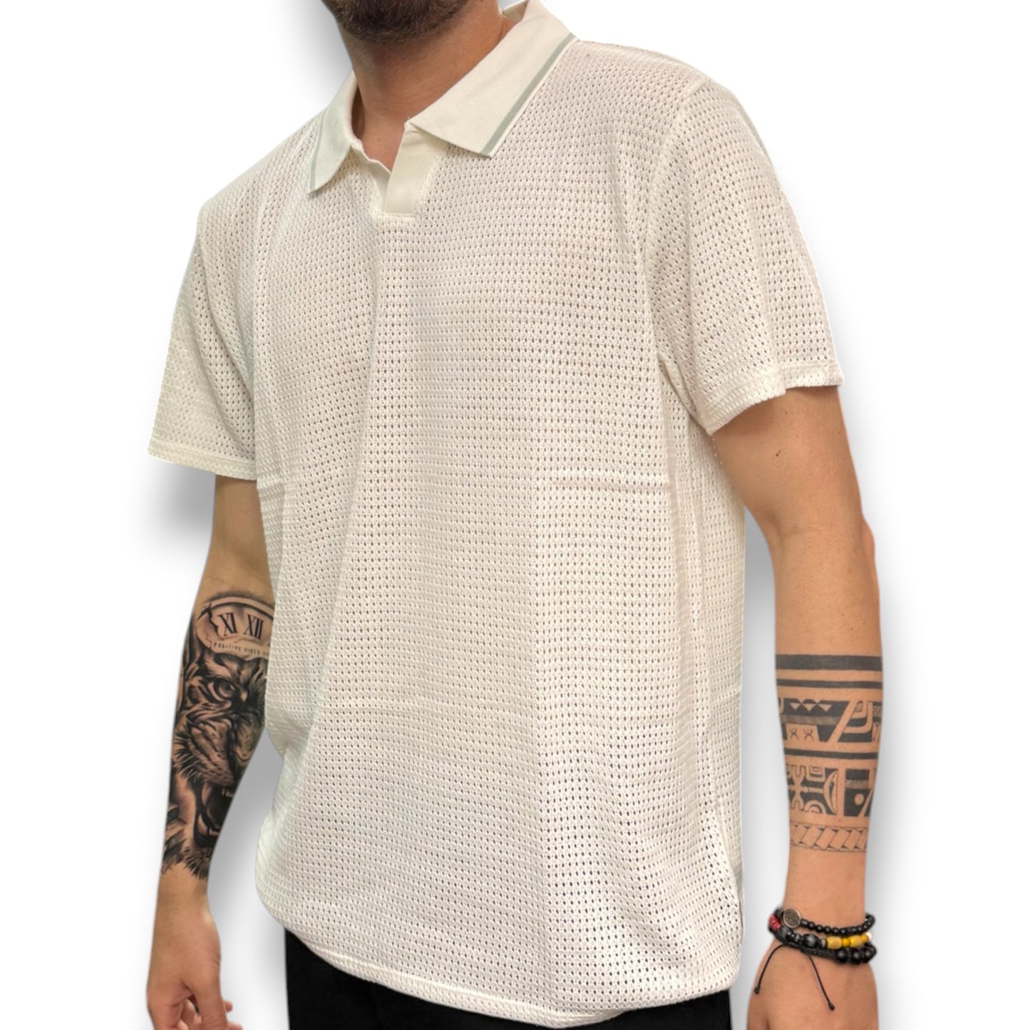 GUESS- Polo Uomo, in filo, Slim Fit, col.Bianco