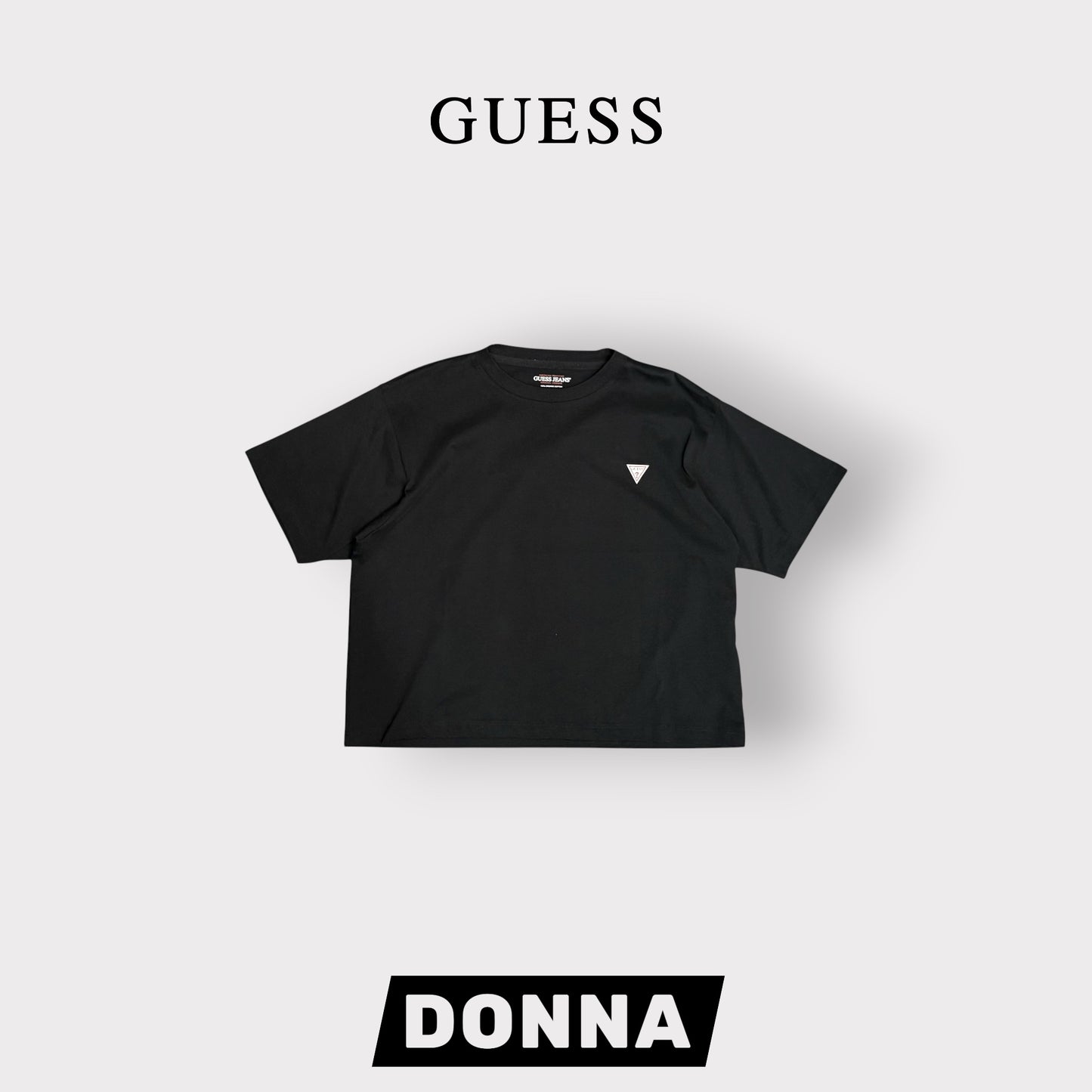 GUESS JEANS- T-shirt Donna, BoxyFit, con logo lato cuore, col.Nero