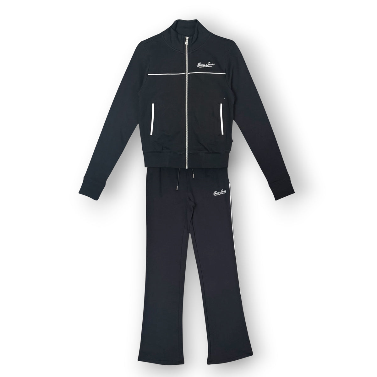 GUESS- Tuta completa Donna, con stampa schienale, pantalone fondo largo, Col.Nero