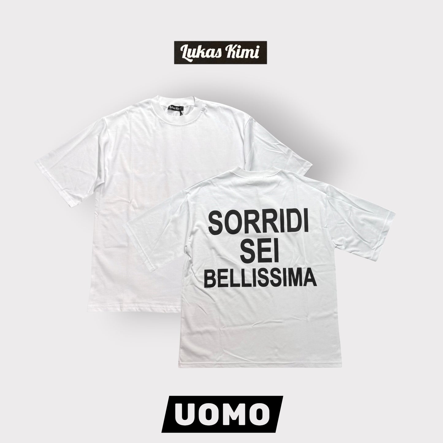 LUKAS KIMI - T-Shirt Uomo con scritta schienale, Col.Bianco