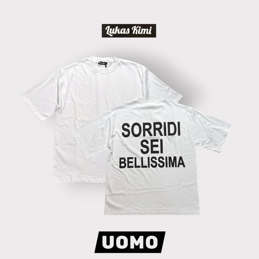 LUKAS KIMI - T-Shirt Uomo con scritta schienale, Col.Bianco