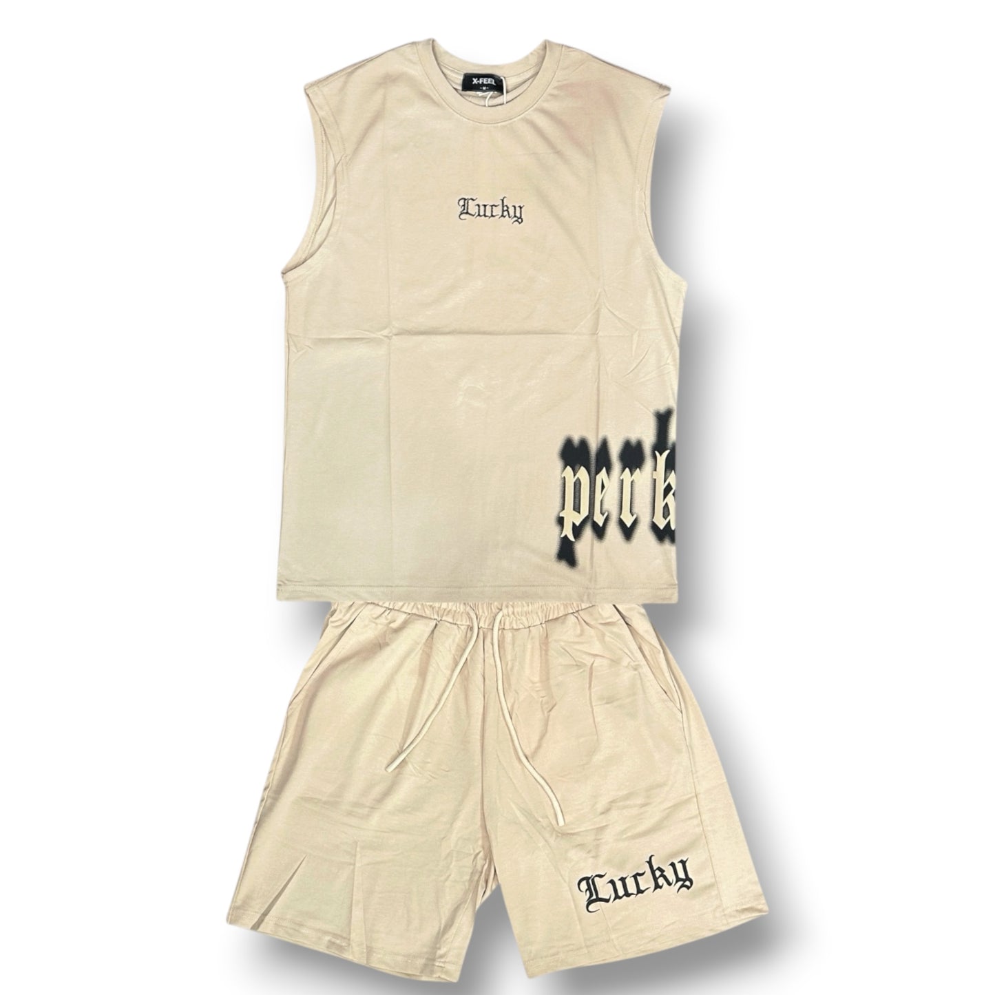X - FEEL - Completino estivo Uomo con scritta ricamata, Col.Beige