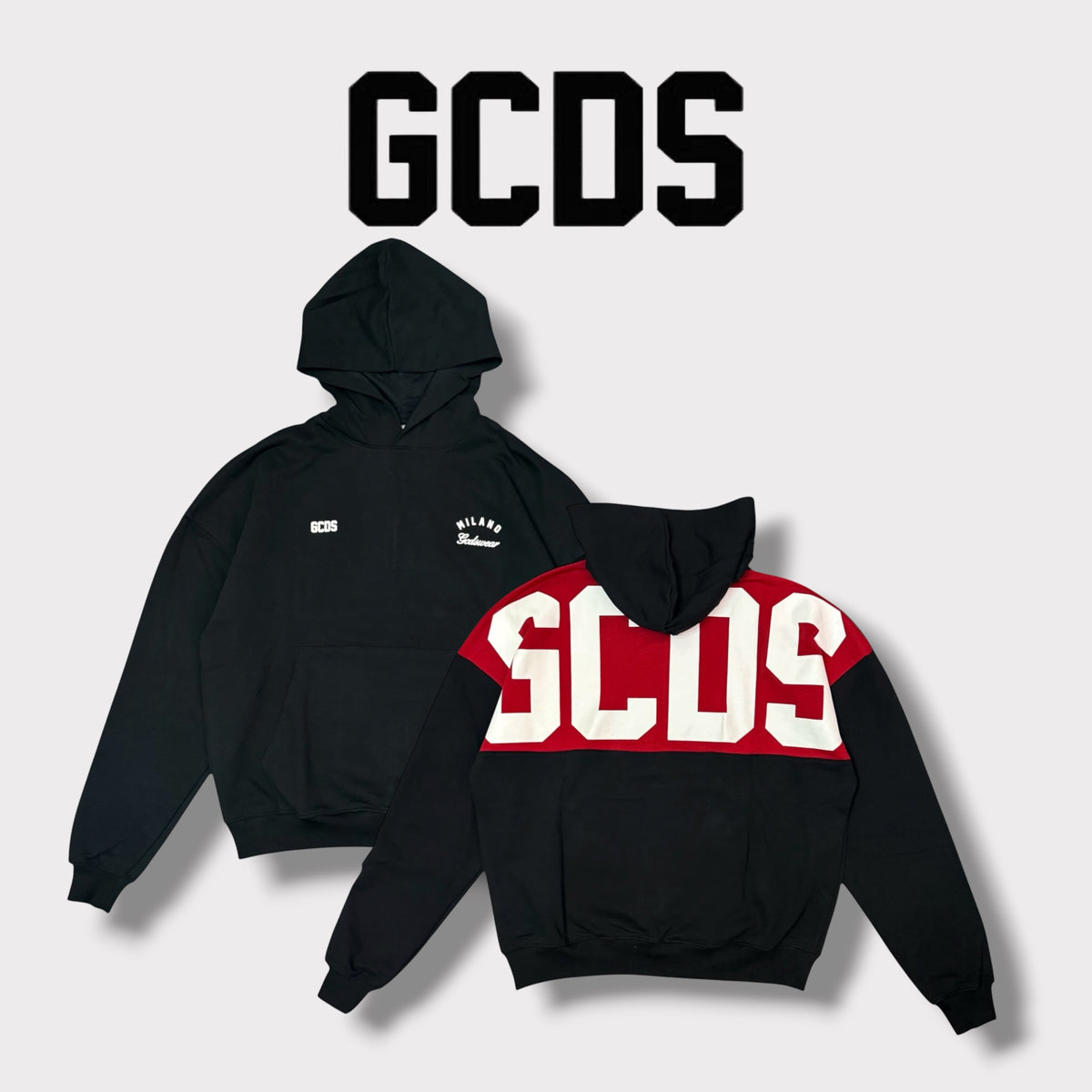 GCDS - Felpa Uomo con cappuccio, con stampa schienale, Col.Nero