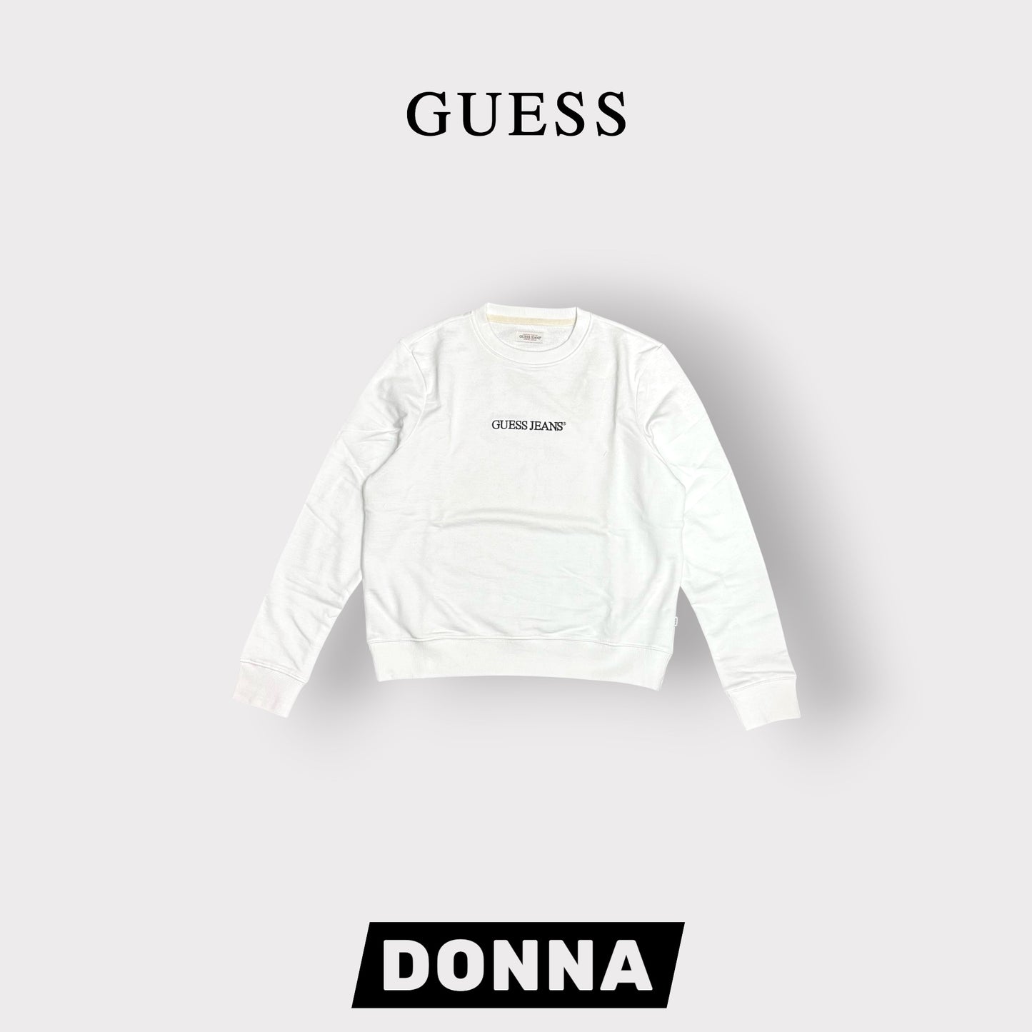 GUESS-Felpa estiva Donna, girocollo e con ricamo frontale, tex.cotone garzato, Col.Bianco