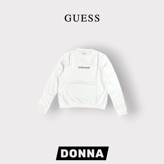 GUESS-Felpa estiva Donna, girocollo e con ricamo frontale, tex.cotone garzato, Col.Bianco