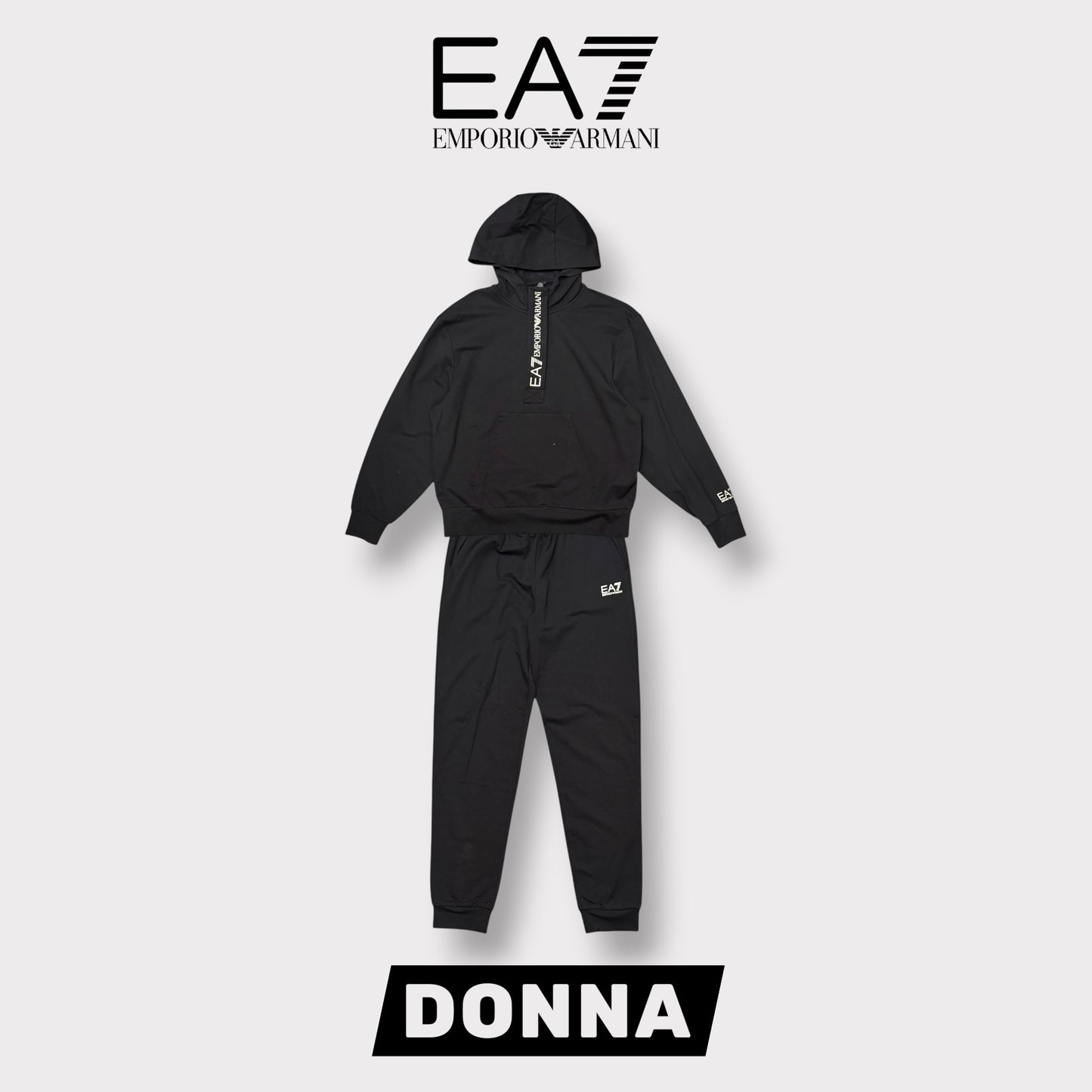 EA7 EMPORIO ARMANI- Tuta completa Donna con cappuccio con mezza zip e bottoncini, primaverile, col.Nero