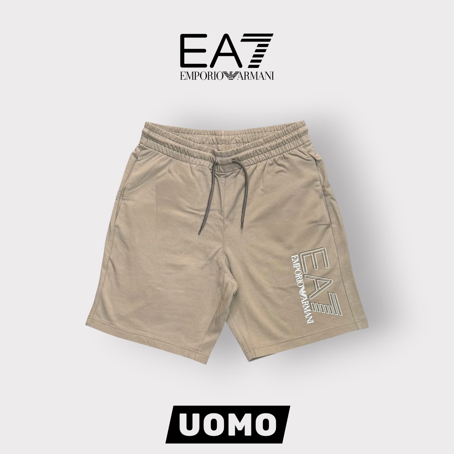 EMPORIO ARMANI-Bermuda, con logo gommato sulla gamba, col.Beige