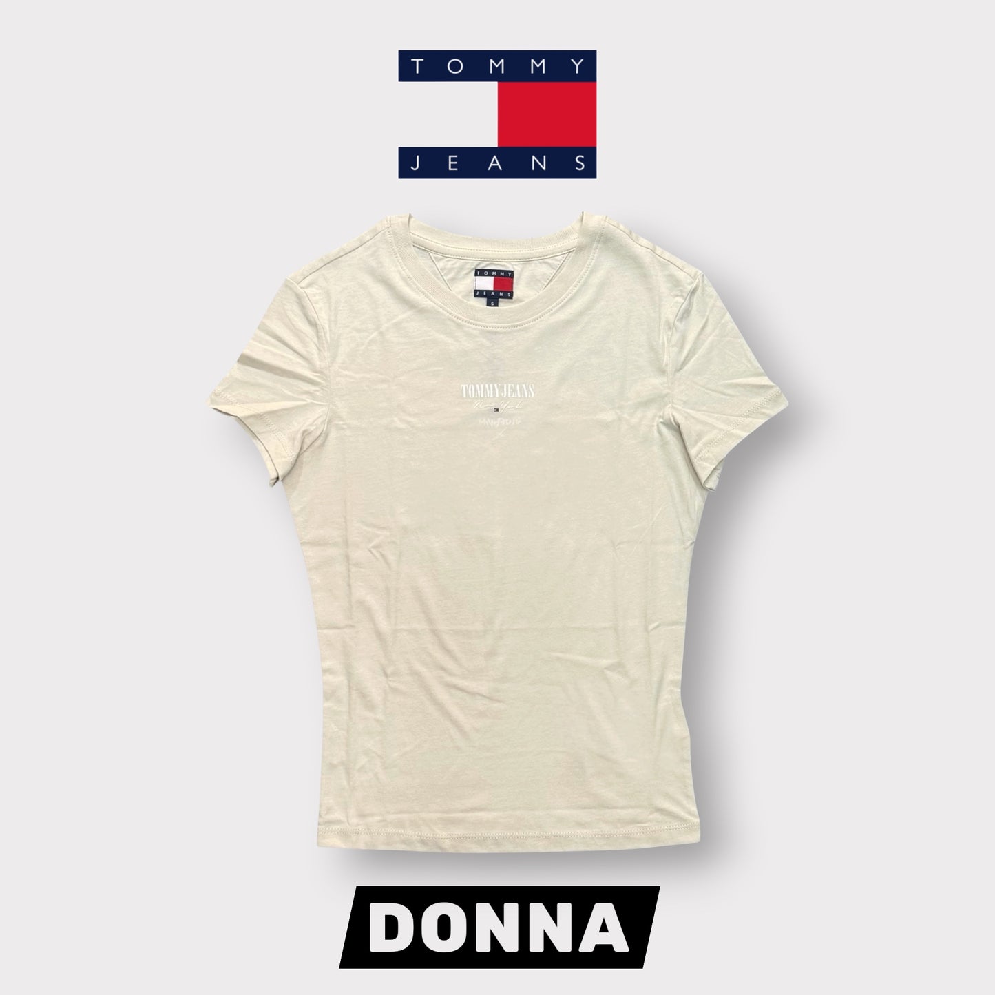 TOMMY JEANS- T-shirt Donna, con stampa frontale, Slim Fit, col.Beige