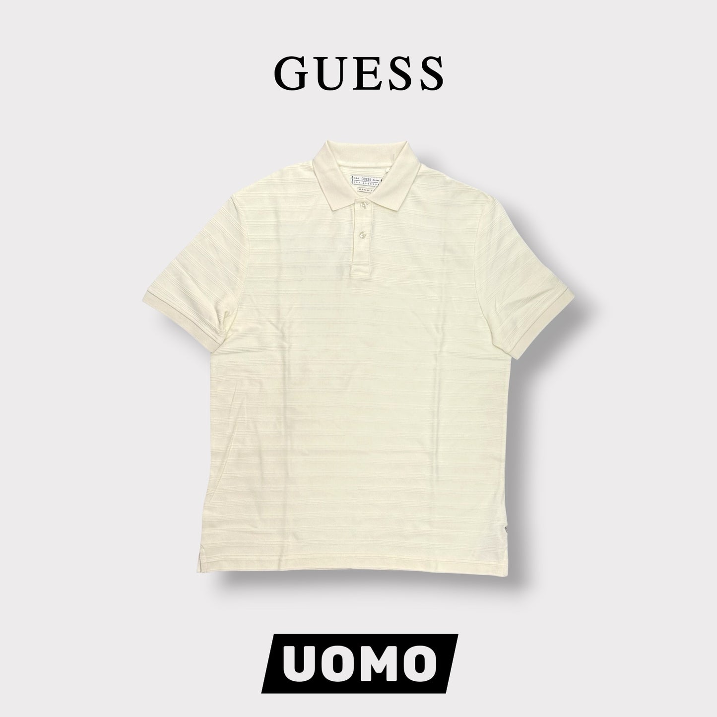 GUESS- Polo Uomo, in filo, Regular Fit, Col.Panna