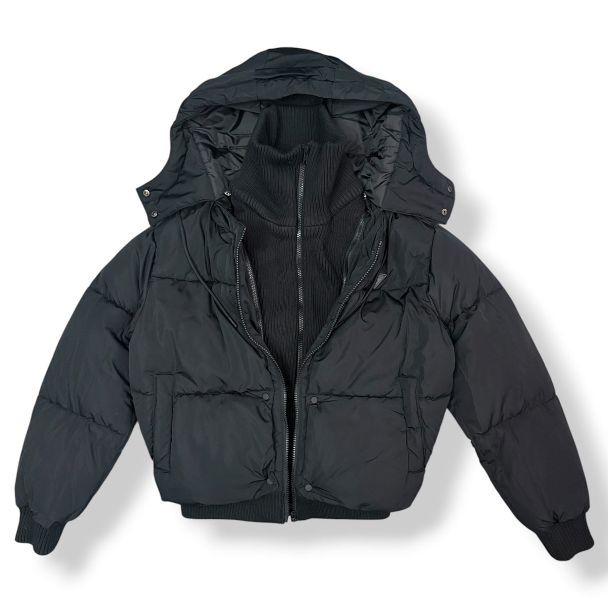 GUESS - Giubbotto Donna, con strato interno di maglione removibile, con cappuccio sganciabile, Col.Nero