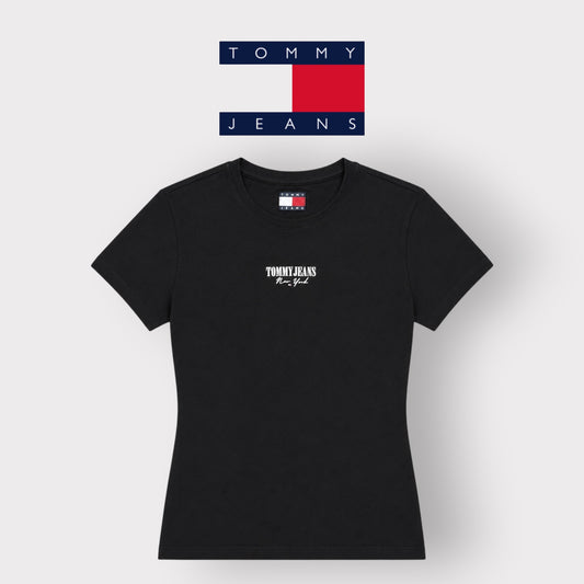 TOMMY JEANS- T-shirt Donna, con stampa frontale, Slim Fit, col.Nero
