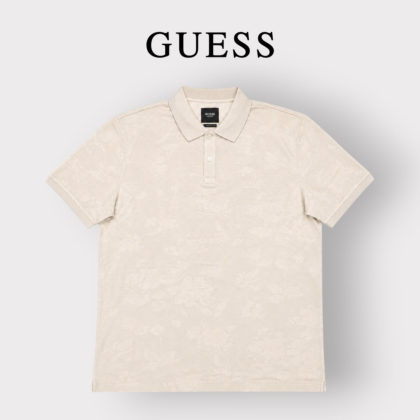 GUESS- Polo Uomo, con trama a fiori, in tessuto tecnico, RegularFit, Col.Beige