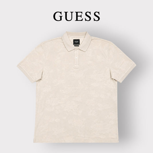 GUESS- Polo Uomo, con trama a fiori, in tessuto tecnico, RegularFit, Col.Beige