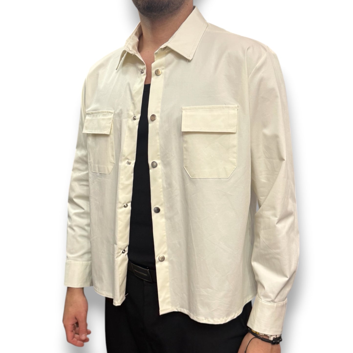 AFTER 91- Camicione Uomo con bottoni, BoxyFit ,Col.Bianco