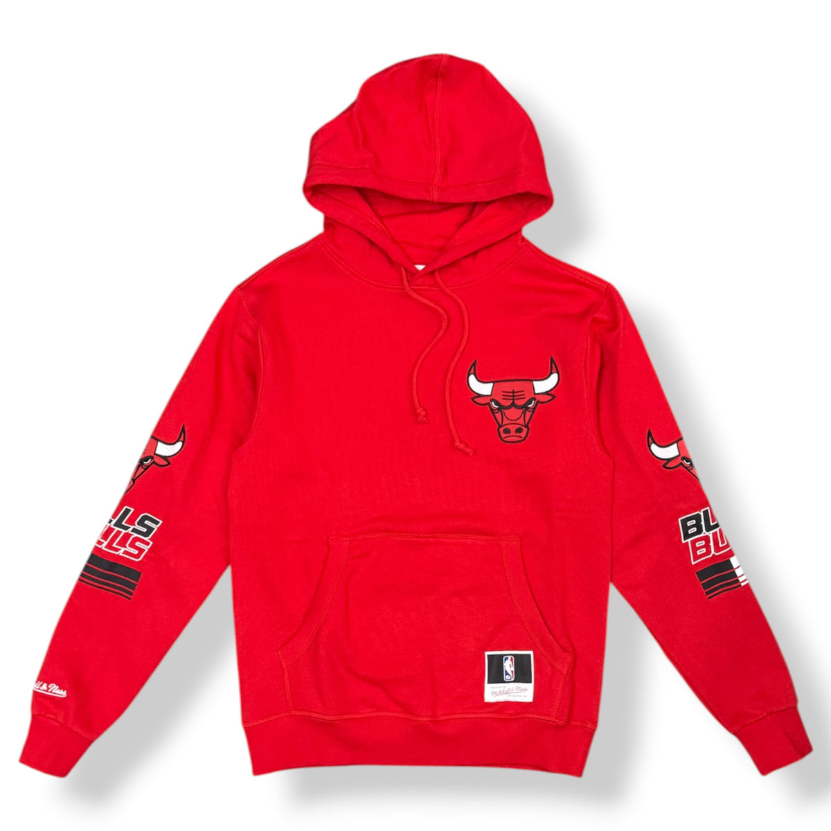 MITCHELL & NESS - Felpa Uomo CHICAGO BULLS con cappuccio e stampa schienale, tex.felpato, Col.Rosso