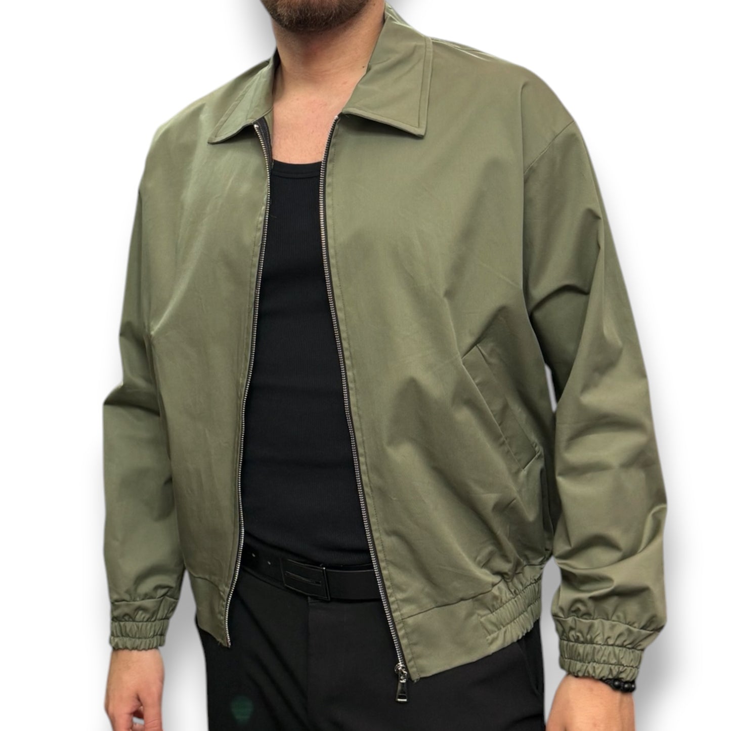 AFTER 91- Giacca/Camicia Uomo con zip, Boxy Fit ,Col.Verde