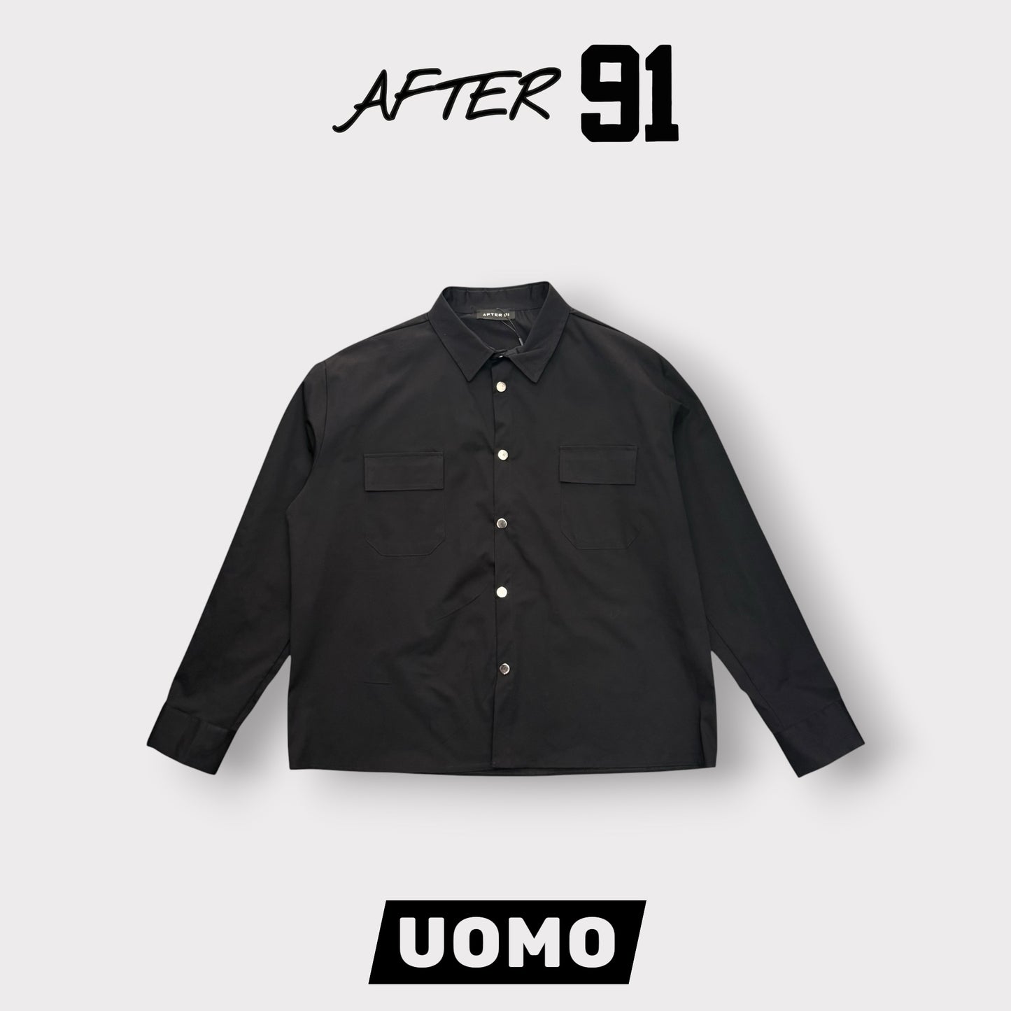 AFTER 91- Camicione Uomo con bottoni, BoxyFit ,Col.Nero