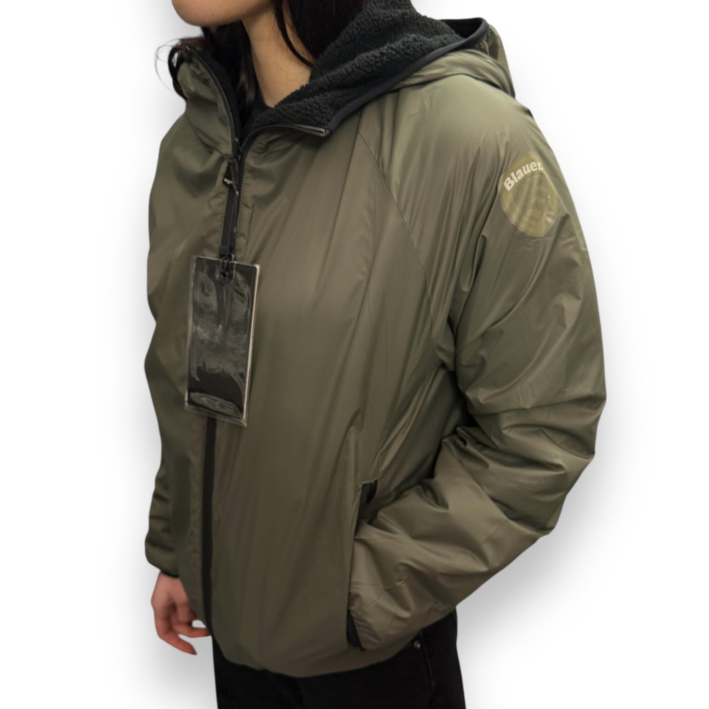 Giubbotto Blauer Donna, Double Face con interno teddy, Col.GreenGrey (oversize, veste grande)