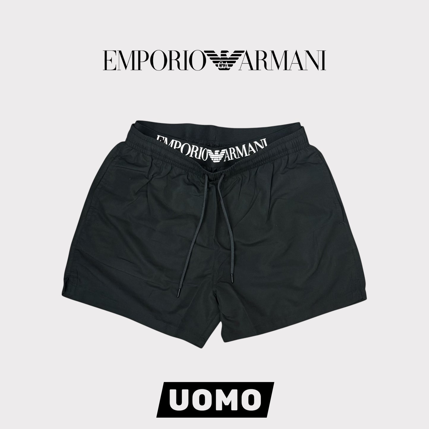 EMPORIO ARMANI- Costume Uomo con doppio elastico e stampa in rilievo, Col.Nero