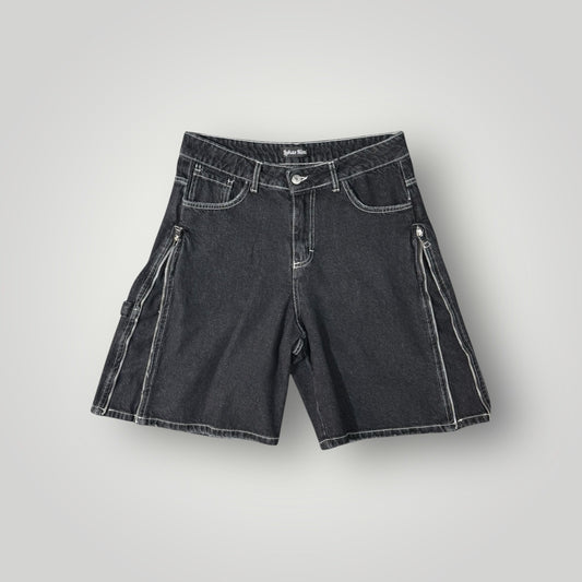 Bermuda LUKAS KIMI  in denim nero con zip laterali, Col.Nero