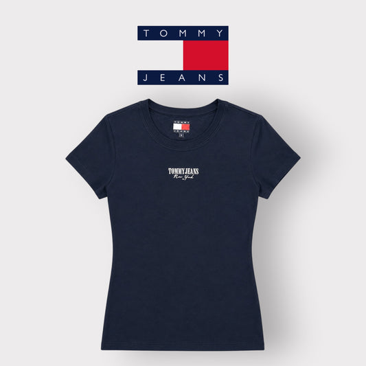 TOMMY JEANS- T-shirt Donna, con stampa frontale, Slim Fit, col.Blu