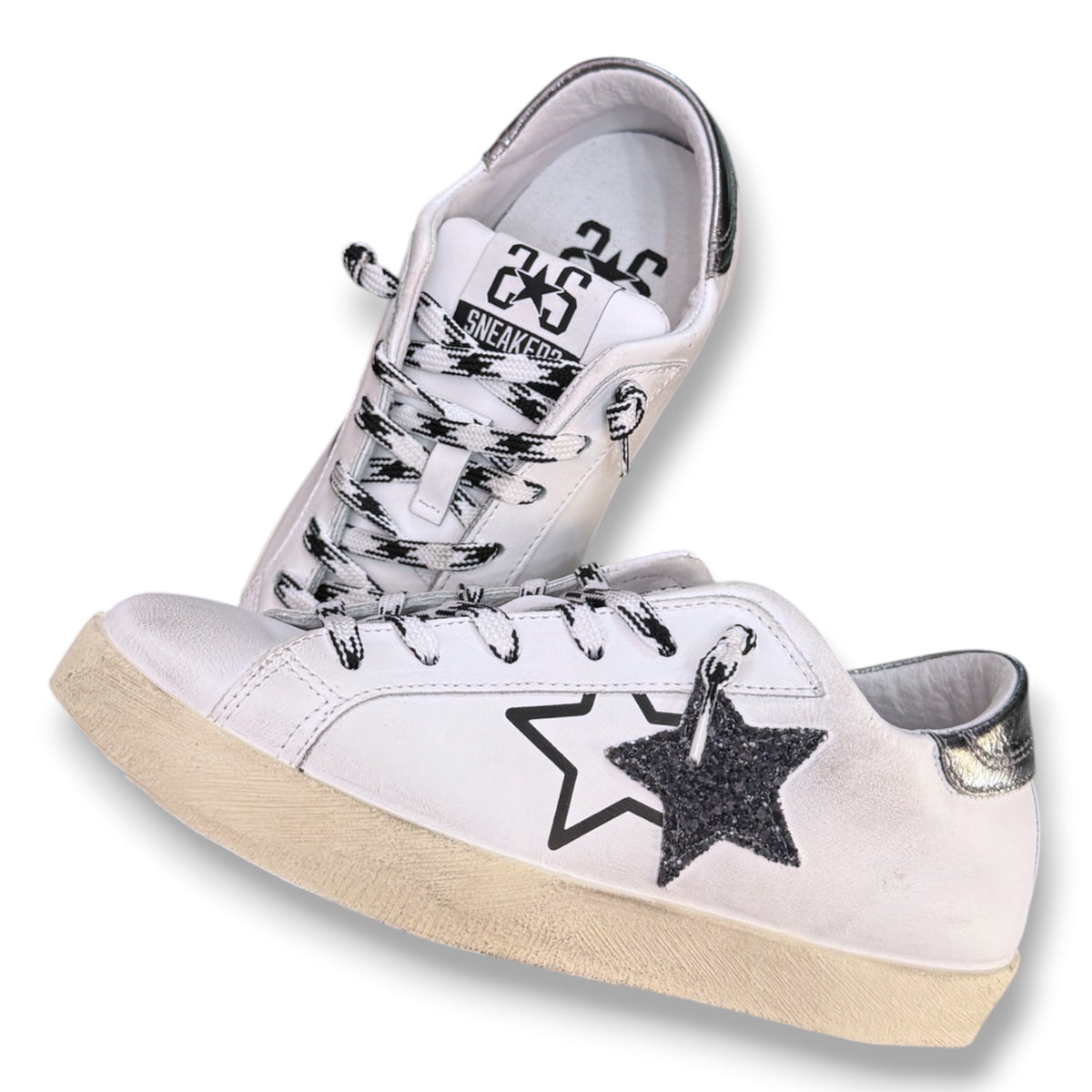 2 - STAR, Scarpa Donna, Col.Bianco/Nera/Argento