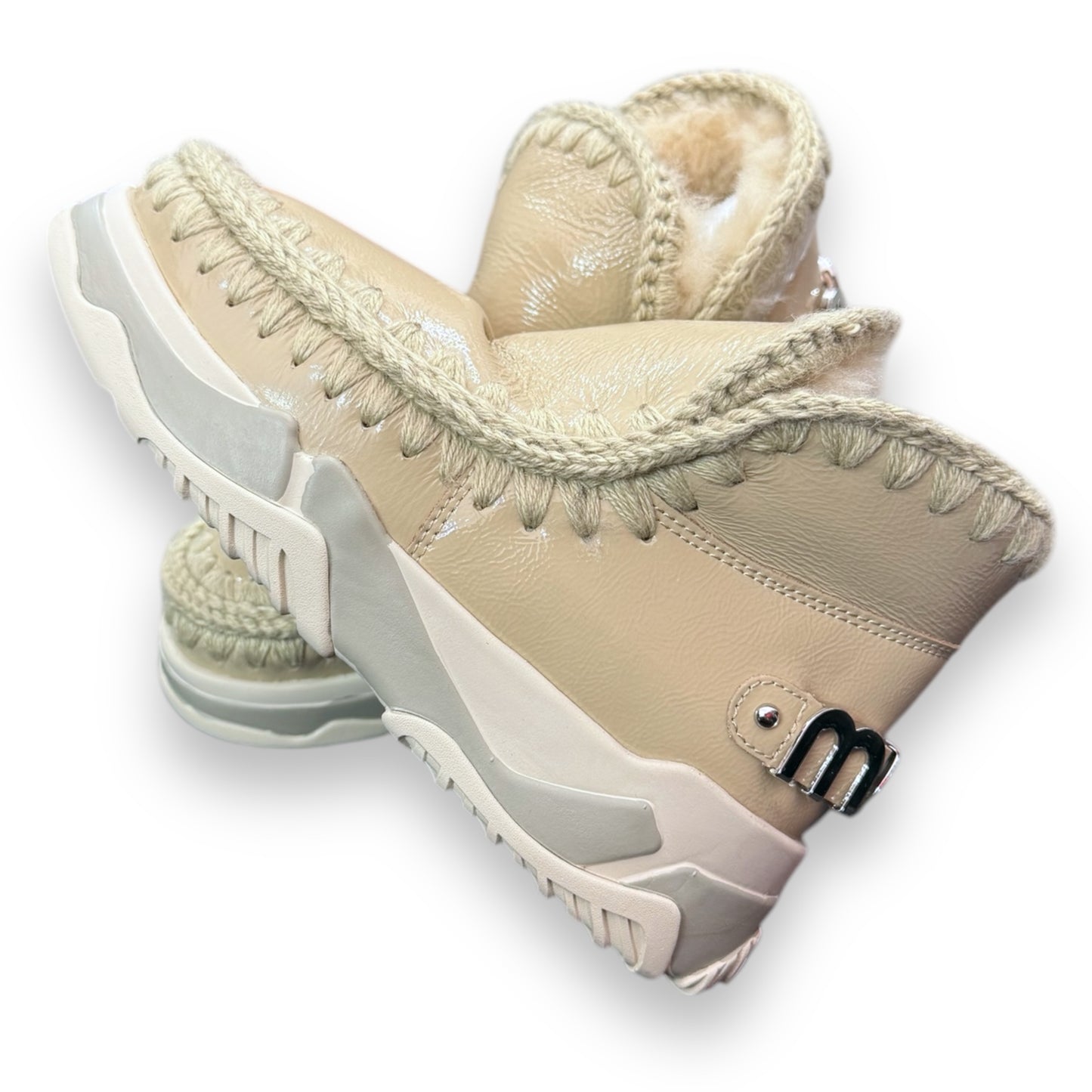 Stivaletto MOU Donna, Eskimo trainerbig Vera pelle di montone, Col. Beige lucido (Stone metallic)