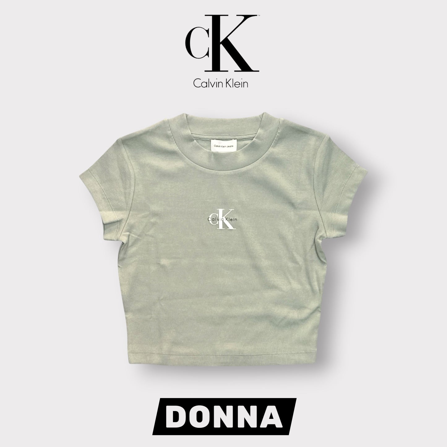 CALVIN KLEIN- T-shirt Donna, con logo in rilievo, Cropped Fit, col.Verde