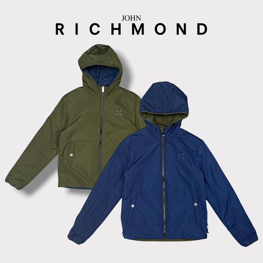 JOHN RICHMOND - Giubbotto Uomo, Double face, con cappuccio, Col.Verde/Blu