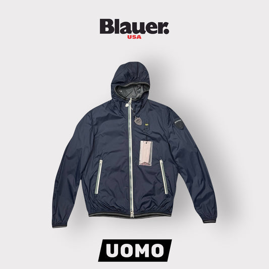 Giubbotto BLAUER Uomo, antivento con cappuccio e zip a contrasto, mod.DODGE, Col.Blu