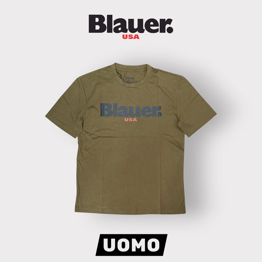 BLAUER- T-shirt, RegularFit, con stampa frontale, mod.Ernst, col.Verde militare