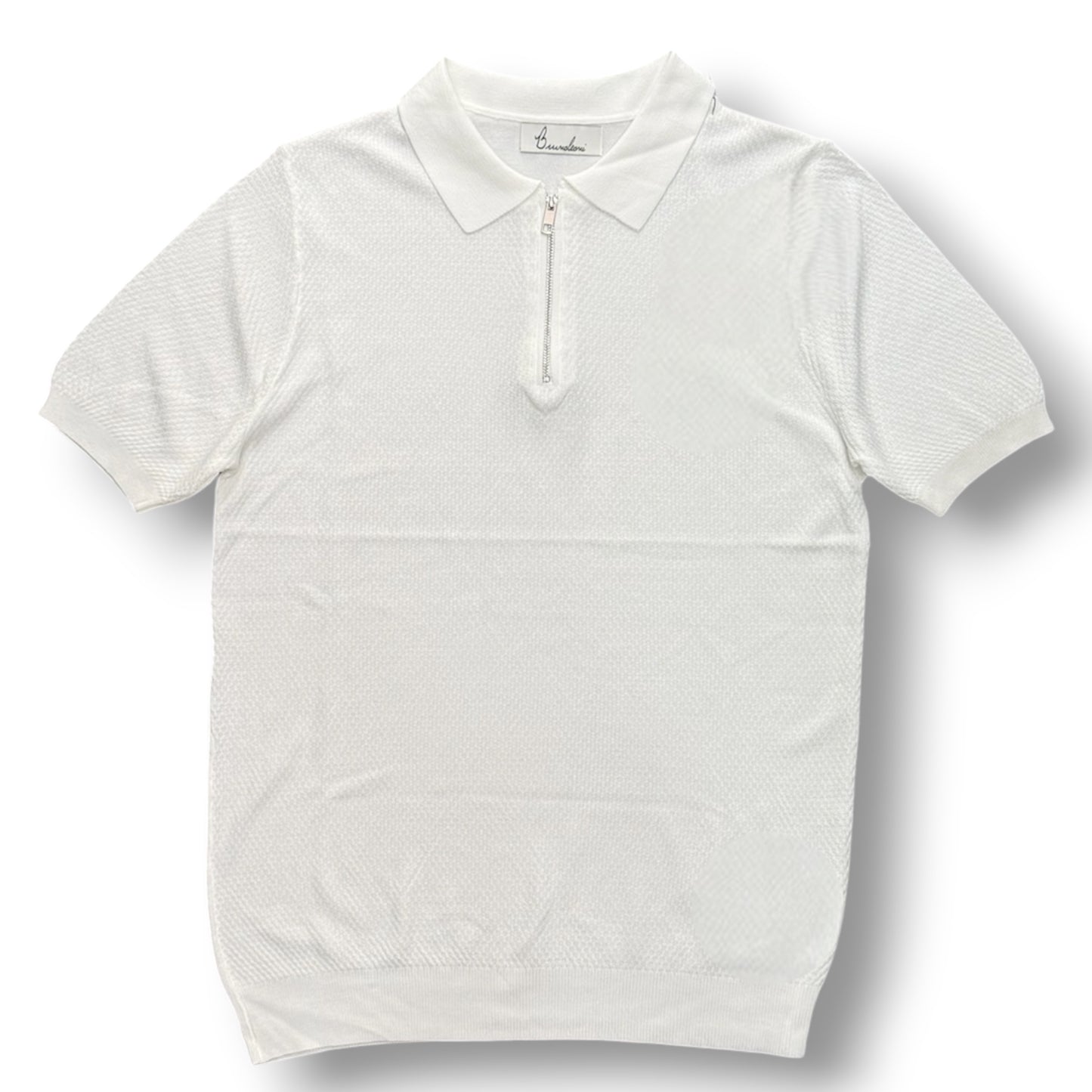 BRUNO LEONI - Polo Uomo con mezza zip, in filo, Col.Bianco